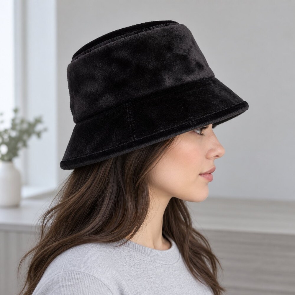 CHANEL Black Shearling Logo Bucket Hat - Picture 3 of 6